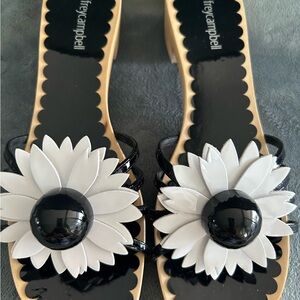 Jeffrey Campbell Black & White Blossom wooden Slides